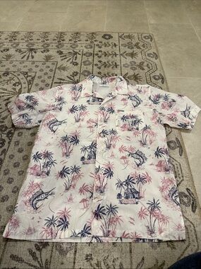 Men's White Short-Sleeve Tropical Print Shirt